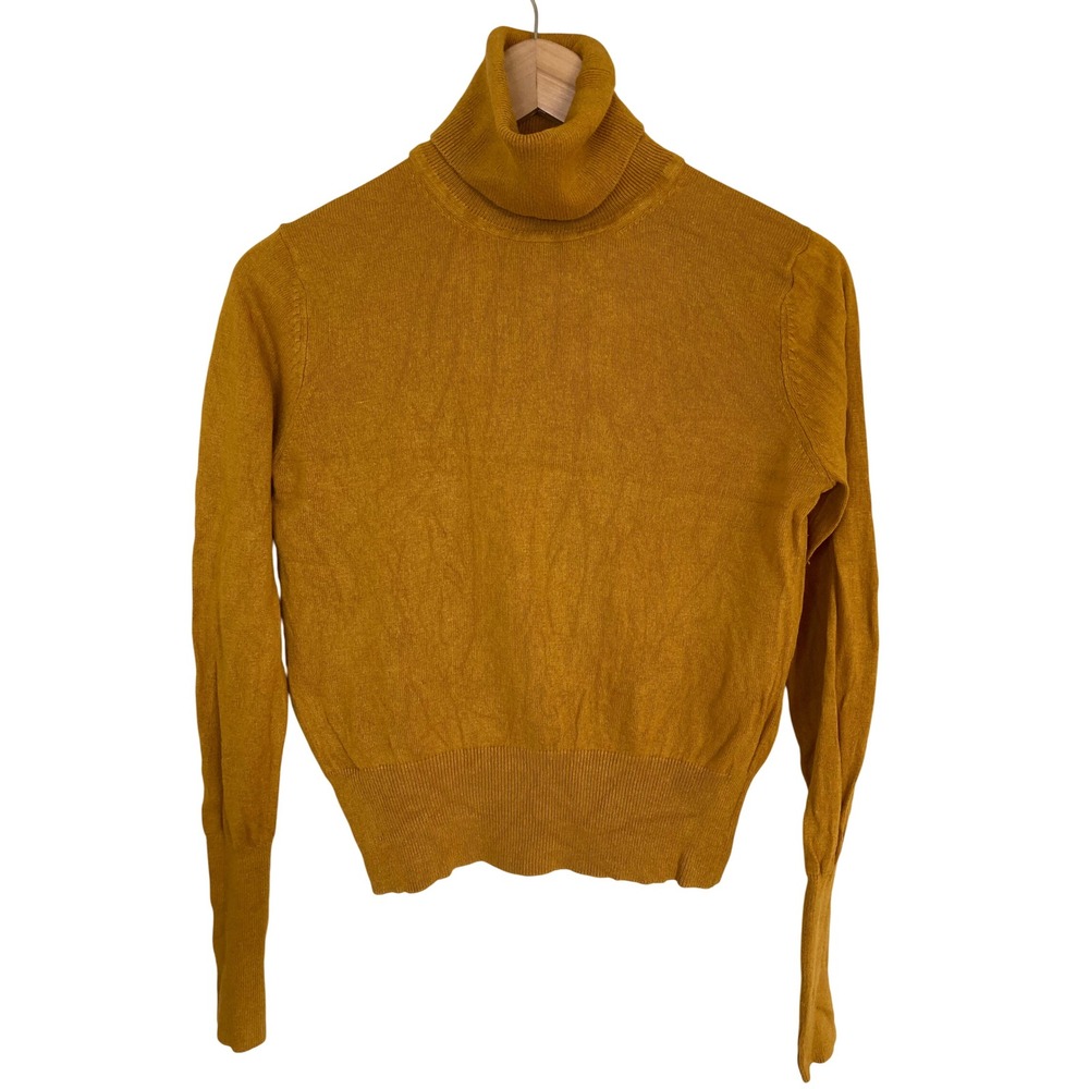 Moda International Mustard Yellow Silk Cashmere Turtleneck Sweater M